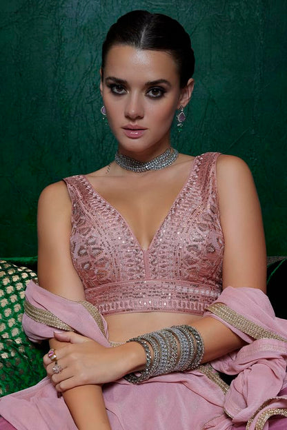 Soch Womens Peach Net Sequin Embellished V-Neck Back-Open Sleeveless Blouse