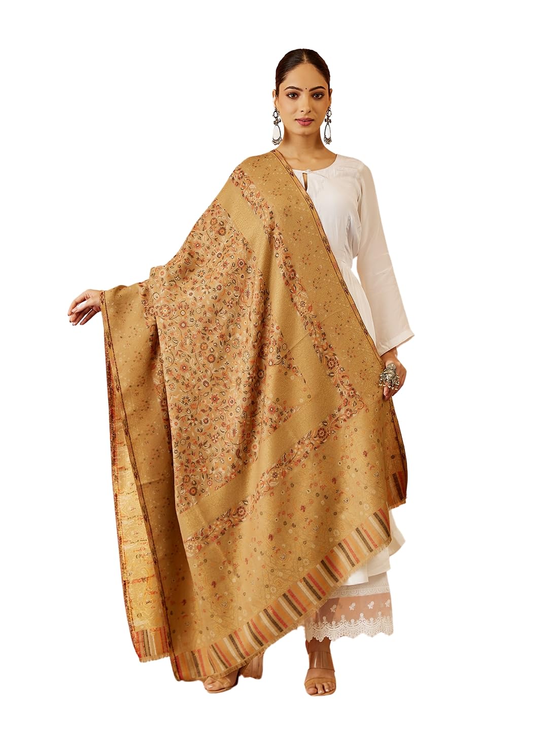 Pashmoda Women Rangrez Kaani Wool Blend Kashmiri Shawl, Stole, Scarf, Luxury Pashmina Evening Wrap (Size: 101 X 203 CM)