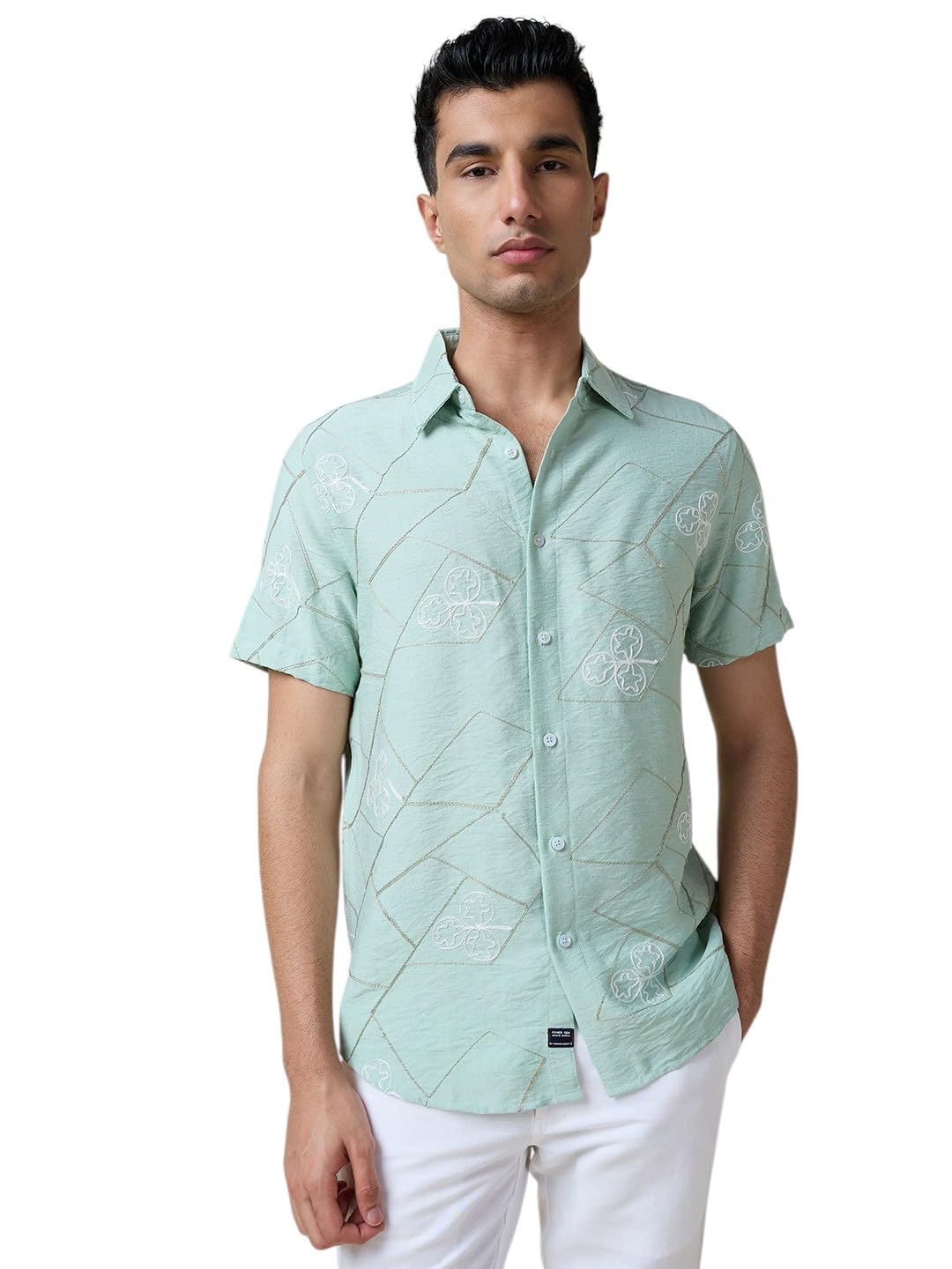 Thomas Scott Mens | Self Designed | Embroidered | Long Sleeve | Plus Size | 100% Cotton | Casual | Shirts for Men(TS1693_Green)