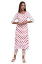 Aurelia Women's White Geometric Printed Cotton Rayon Straight Kurta (Size: L)-A15975-705665