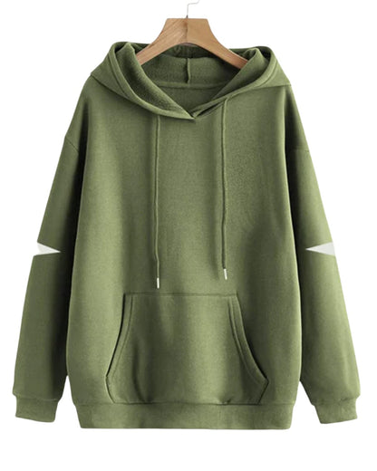 Juneberry Cotton Blend Fleece Regular Fit Elbow Cut Full Sleeve Stylish Hooded Neck Sweatshirt For Women (Jb_W208_Olive)