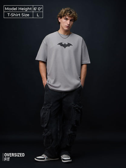 The Souled Store Batman: to The Rescue Men and Boys Short Sleeves Round Neck Grey Graphic Printed Cotton Oversized T-Shirts