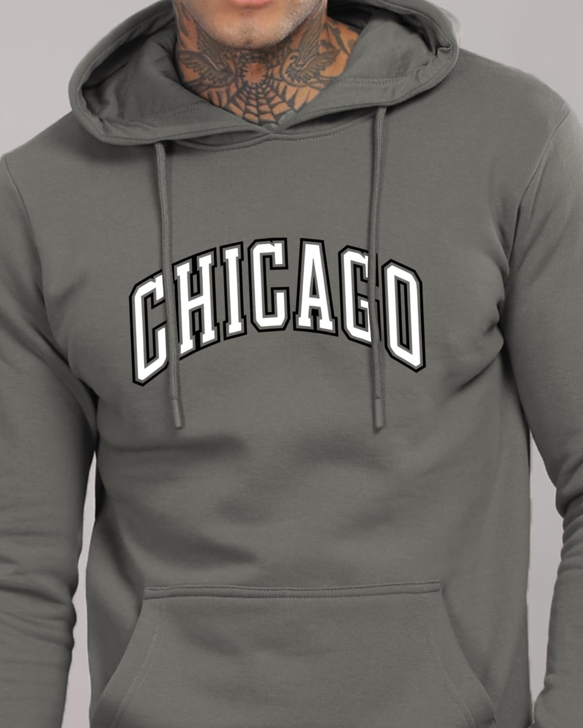 ADRO Men's Cotton Neck Hooded Sweatshirt (H24-CAGO-SG_Steel Grey