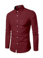 Mildin MenS Regular Cotton Blend Maroon Slim Fit Solid Button Down Spread Collar Full Sleeve Curved Hemline Formal Shirt With O