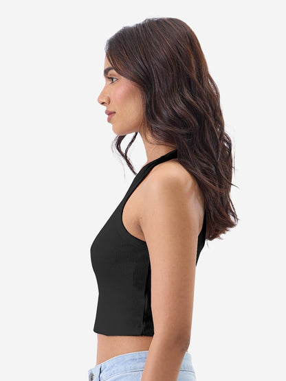 The Souled Store Solids: Jet Black Women and Girls Sleeveless Round Neck Tank Top
