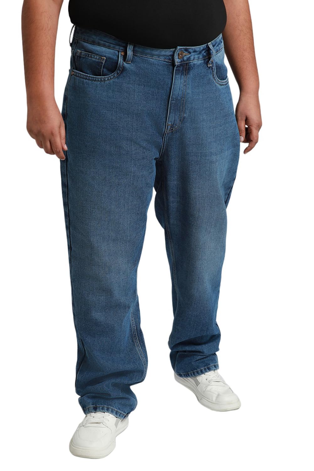 High Star Men Plus Size Straight Fit Light Fade Pure Cotton Jeans Indigo