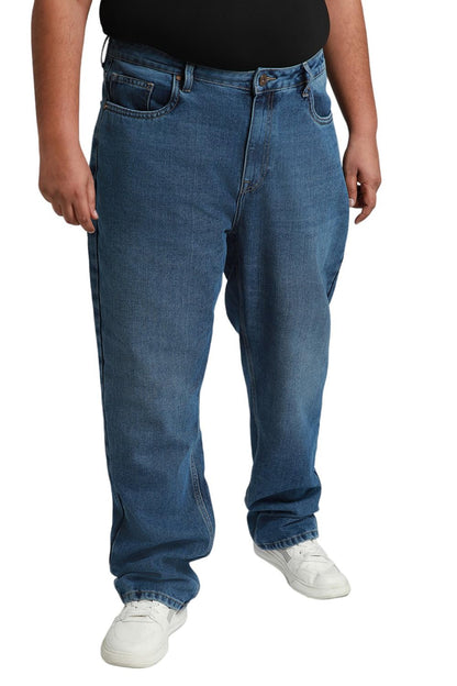 High Star Men Plus Size Straight Fit Light Fade Pure Cotton Jeans Indigo