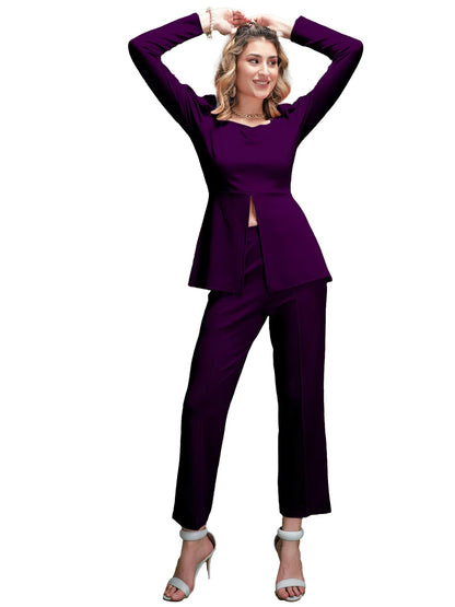 Elliti Solid Relaxed Fit Full Sleeve Co-Ord Set For Women'S | Coord Sets | Top And Formal Trouser Co Ord Set For Women (Set Of 2