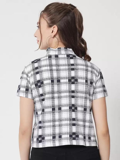 Kotty WomenS Casual Regular Sleeves Checkered White Top