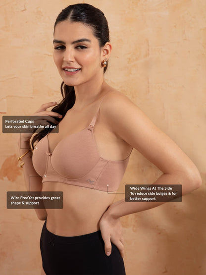 Nykd (Nyb198 Cotton Lightly Padded & Non Wired T-Shirt Bra For Women | Medium Coverage Bra With Soft Detachable Straps | Ideal F