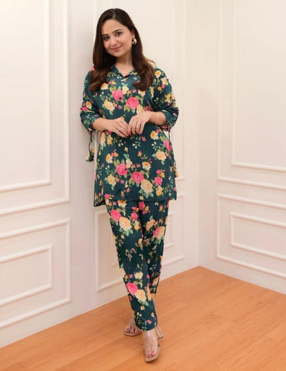 Leriya Fashion Ethnic Co Ord Set for Women Kurta Set for Women | 2 Piece Kurta Set | Kurta with Pant for Women | Co-ord Set (X-L