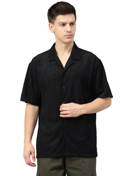 Veirdo Mens Poly Cotton Oversized Loose Baggy Fit Drop Shoulder and Print Design Men Jacquard Camp Collar