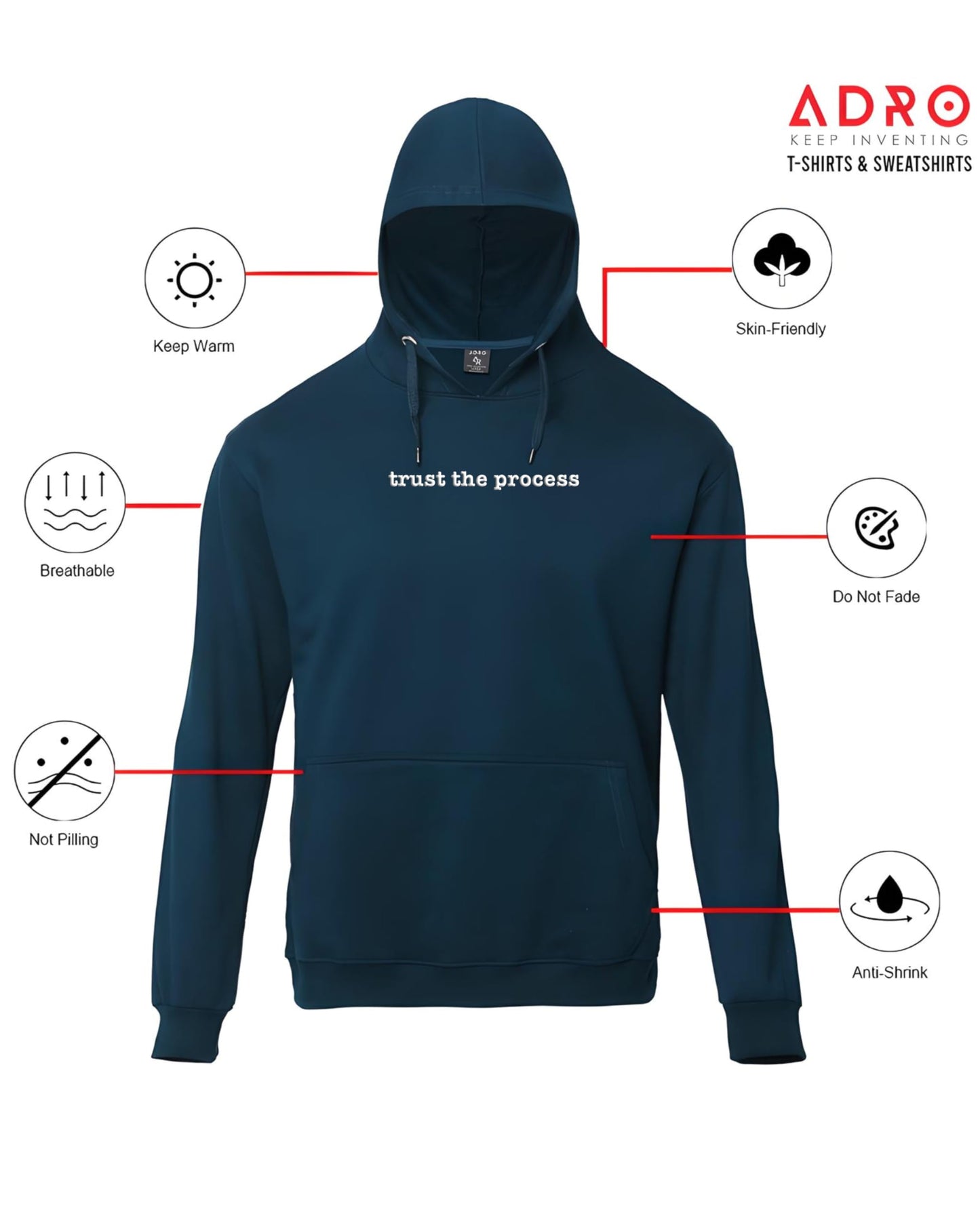 ADRO Mens Premium Cotton Fleece 340 GSM Printed Hoodies (H23-M-TRU-SB_Teal)