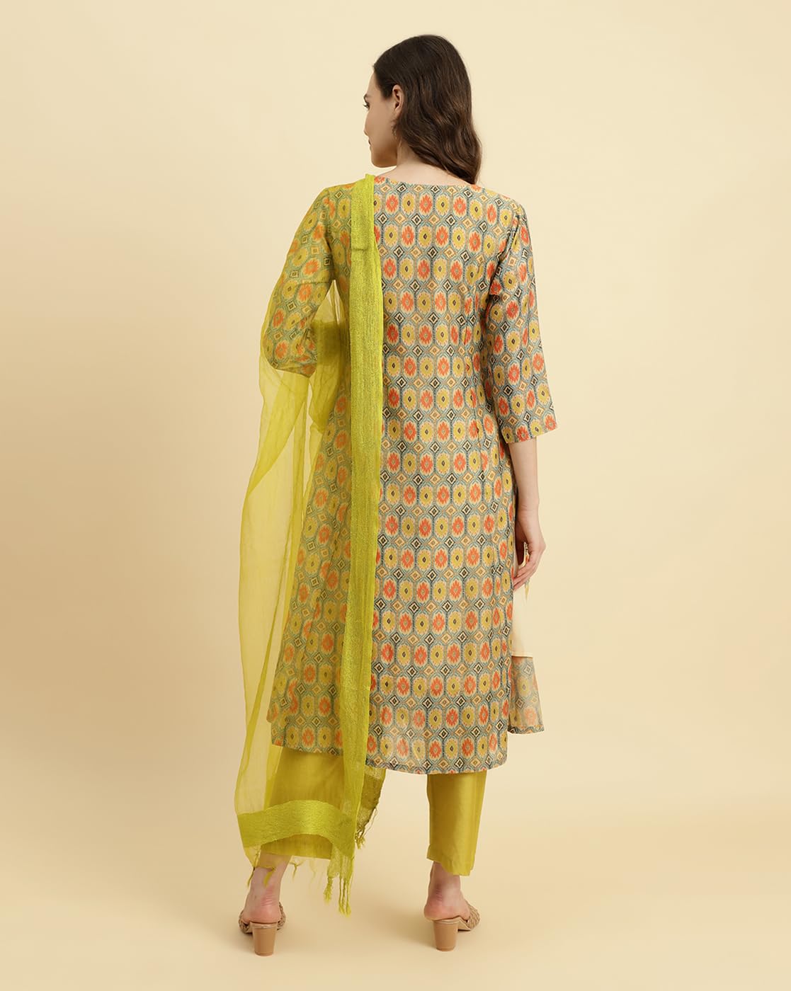 VARANGA Women's Silk Blend Kurta Set (NV_VSKD2167_VBOT1930_VNDUP300_Light Green
