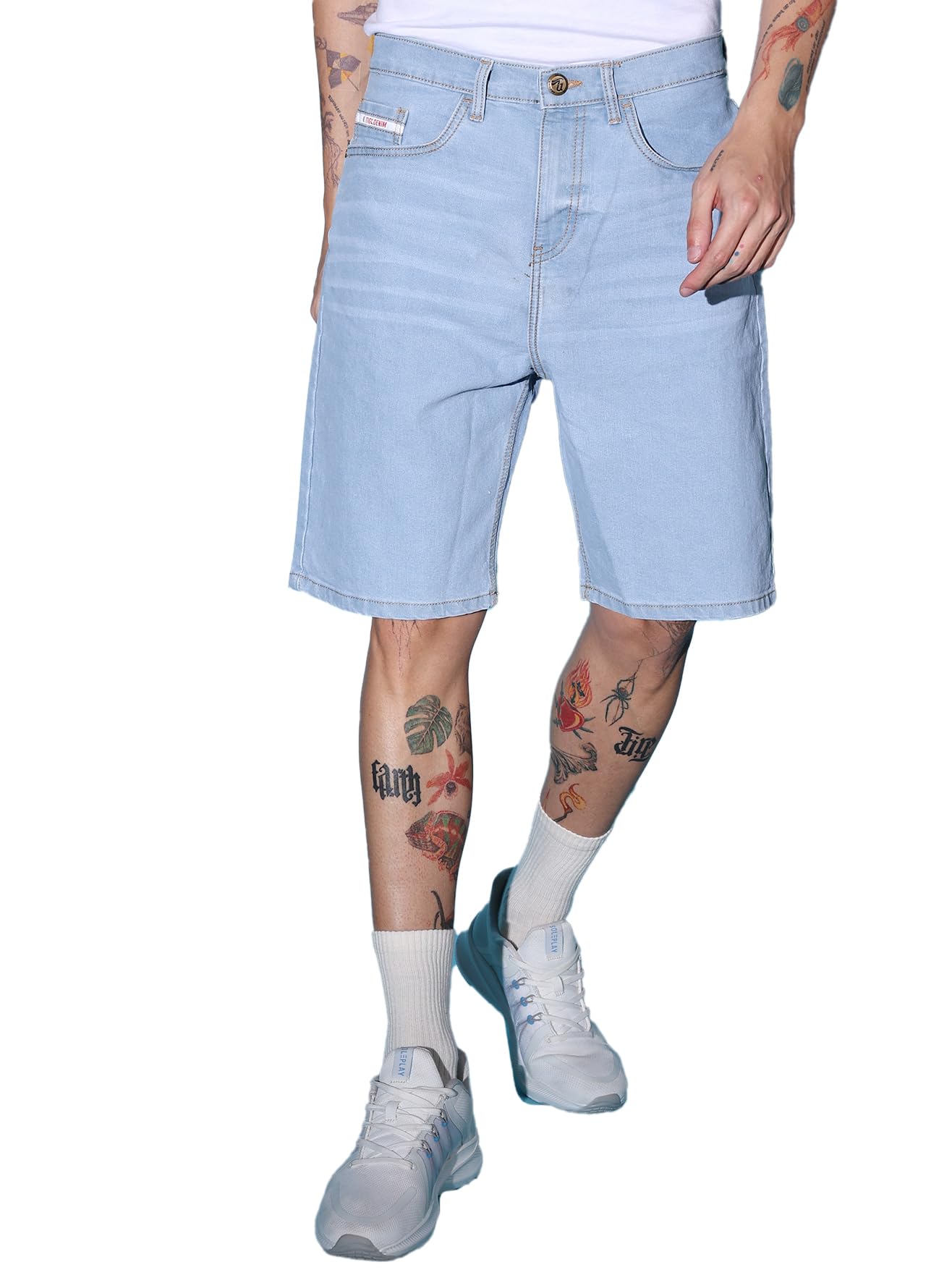 The Indian Garage Co Men Regular Fit Solid Mid-Rise Denim Shorts