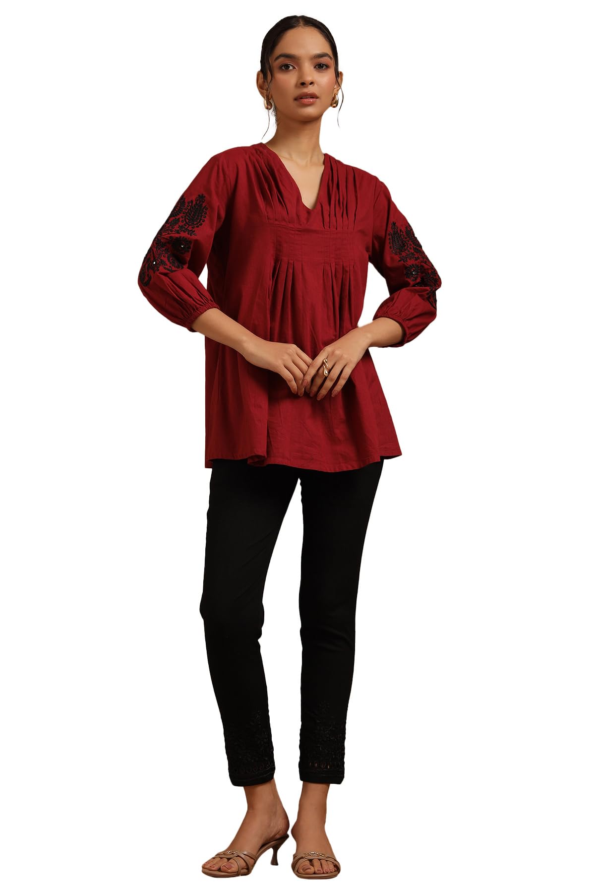 Soch Womens Black Viscose Blend Embroidered Pant with Thread Work