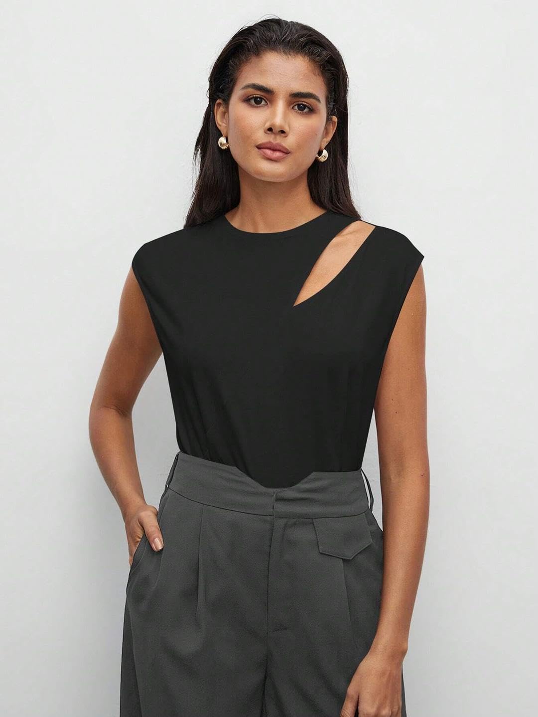 Kotty WomenS Casual Sleeveless Solid Top(Black,L)