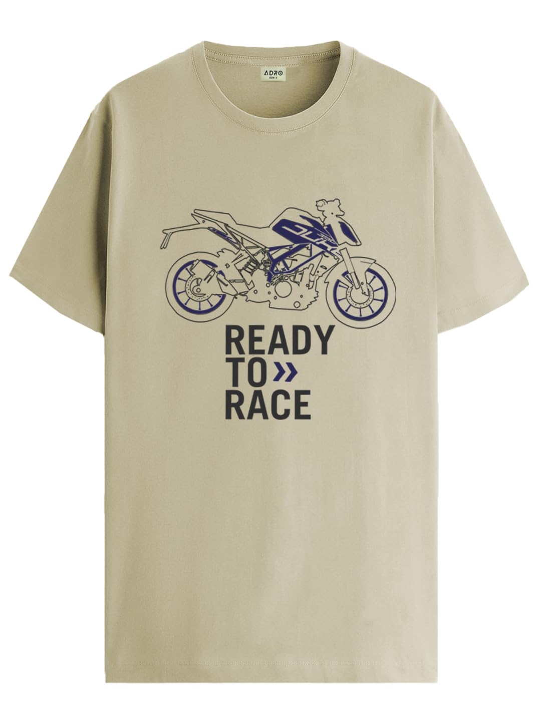 ADRO Men's Biker Design Printed 100% Cotton T-Shirt - Regular Fit, Printed T-Shirts for Men (RN24-KTM-BE_Beige)