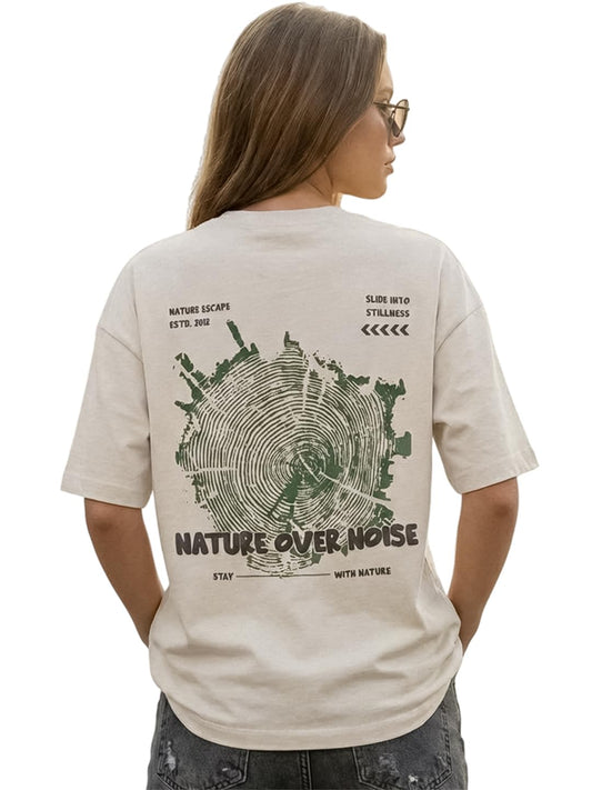 Bewakoof Heavy Duty 1.0 WomenS Graphic Print Oversized Fit Half Sleeve Round Neck Cotton Terry T-Shirt_1003913_Beige_S