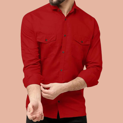 Rebelify MenS Cotton Shirt With Pockets Full Sleeves Collared Neck Solid Pattern Botton Down Closure Regular Fit And Standard L