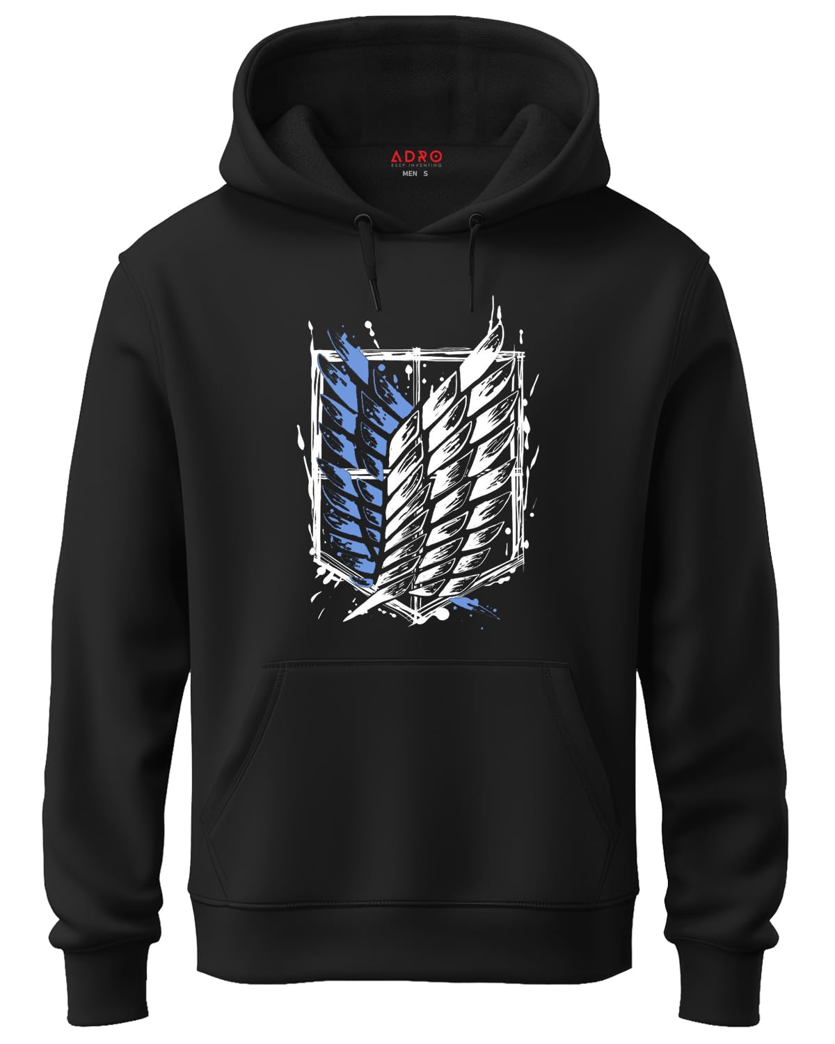 ADRO Men's Cotton Neck Hooded Sweatshirt (H22-M-AR2-BL_Black)