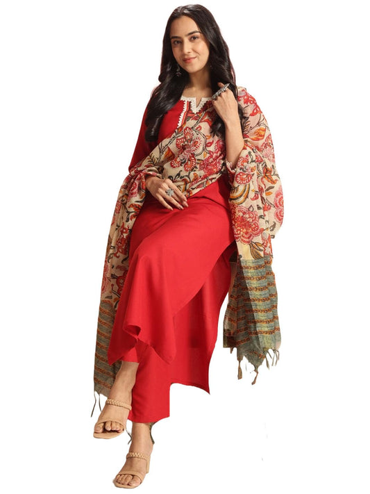 Gosriki WomenS Rayon Blend Solid Straight Kurta With Pant & Dupatta (Dhar Red-Vks01-Gs_S_Red_Small)