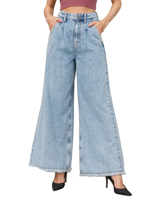 Bewakoof WomenS Solid Flared Cotton Jeans_662165_Blue_26