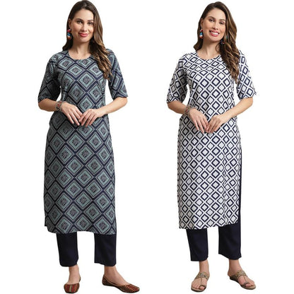 Pinkmint Crepe Casual Style Women Kurta With Pant Fancy Printed Kurti For Women Trendy Kurti Ll (Pack Of 2)