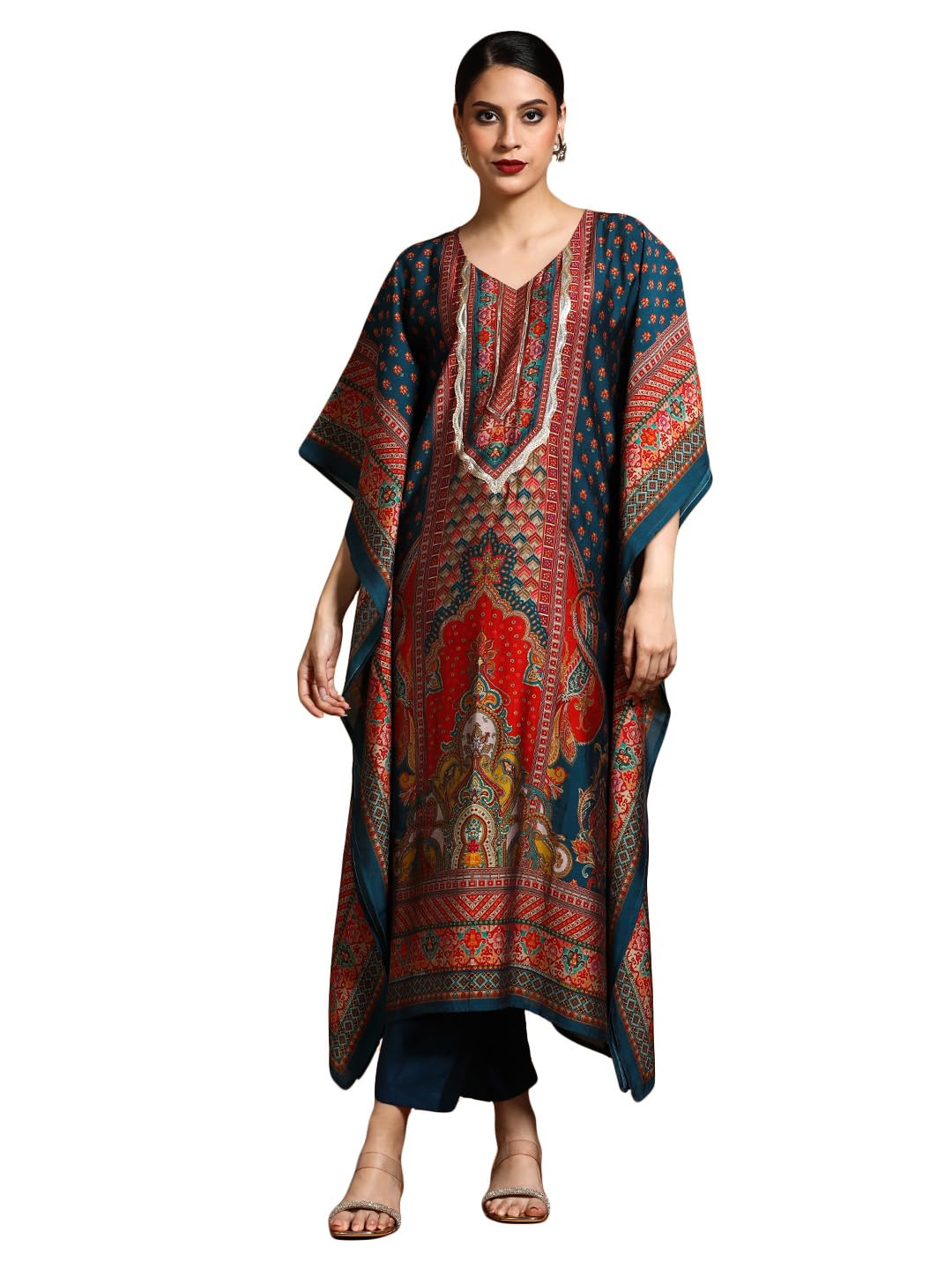 Varanga Women-Zari & Sequin Detailed Ethnic Printed Flared Kaftan With Trouser