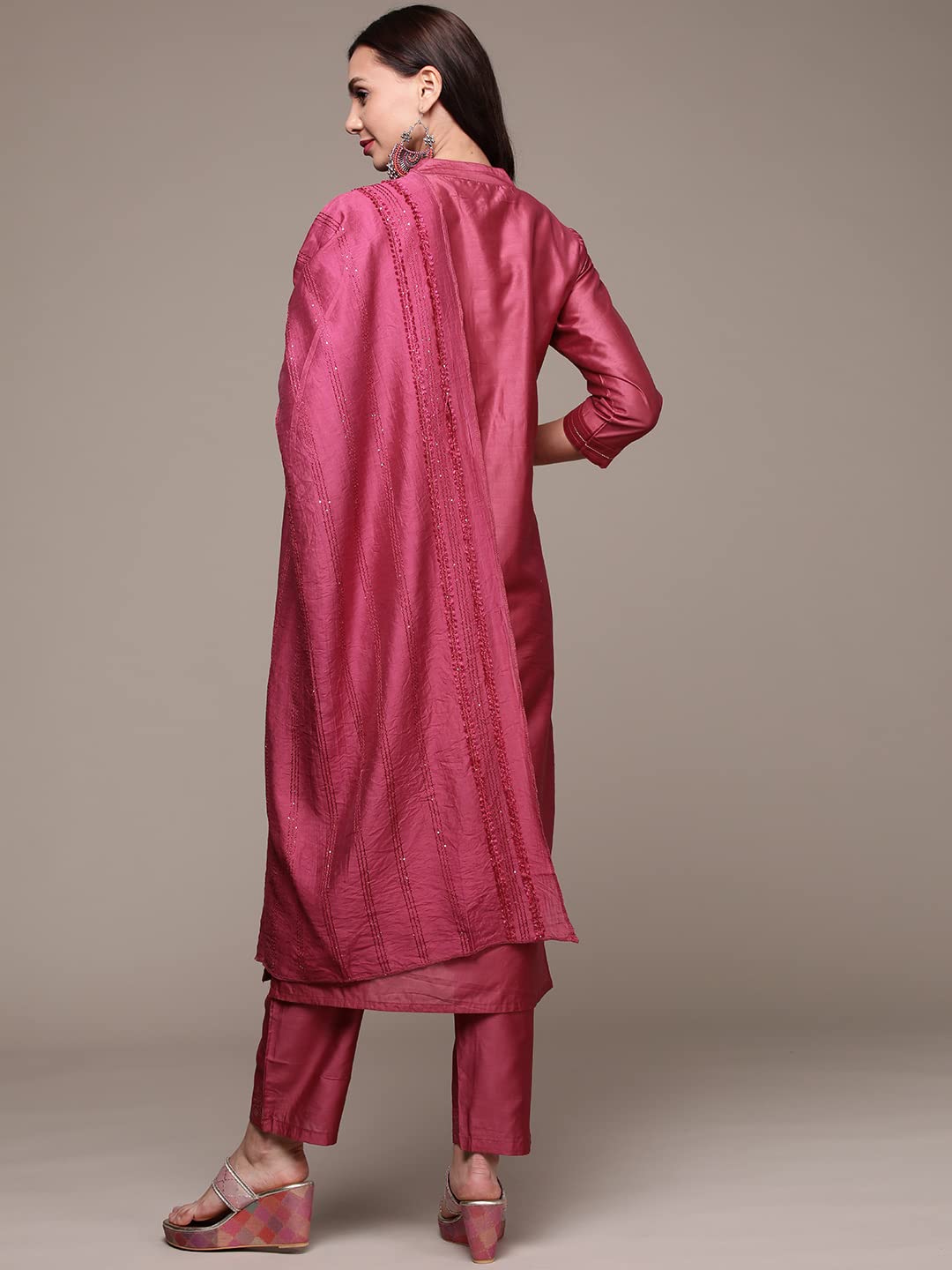 anubhutee Women's Handwork Silk Blend Kurta Set with Trousers and Dupatta