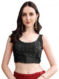 Pujia Mills Womens Square Neck Silk Sleeveless with Stone Work Readymade Blouse