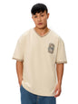 The Souled Store Cosmic Beige Oversized T-Shirt for Men Boys Cotton Casual Half Sleeves Baggy Loose Fit Drop Shoulder Round Neck