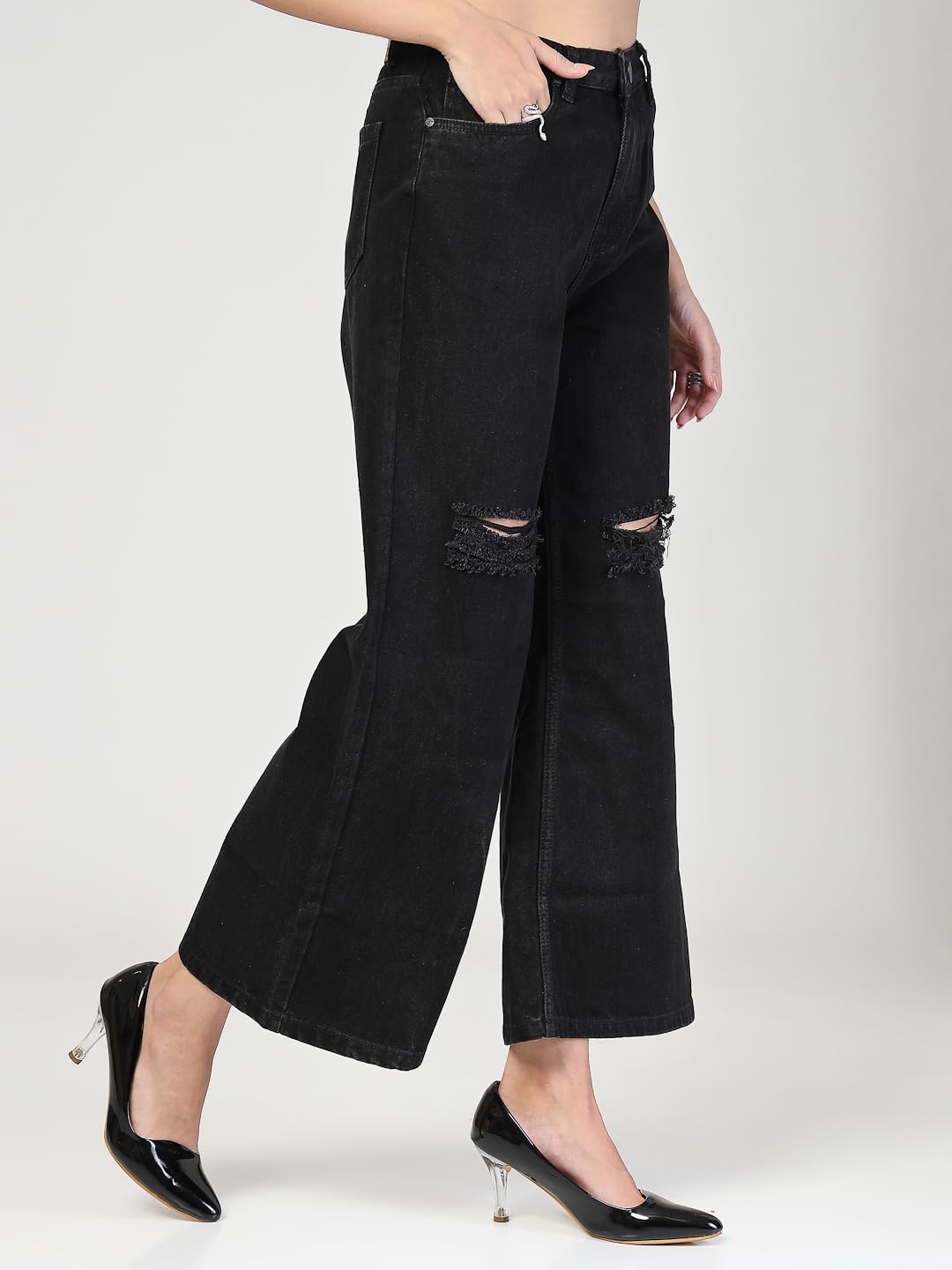 Style Quotient Women Black Wide Leg High Rise Jeans