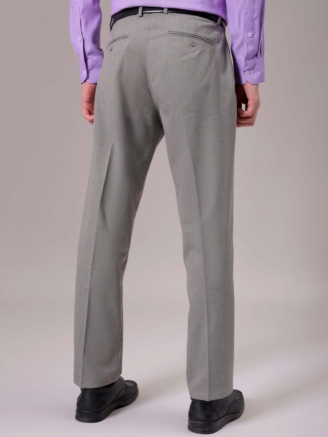 The Indian Garage Co Men Regular Fit Self Design Mid-Rise Stretchable Formal Trousers Beige