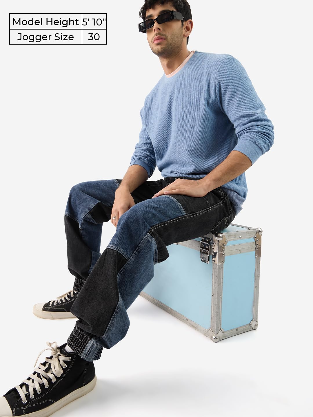 The Souled Store Dawn Men and Boys Blue and Black Baggy Fit Joggers