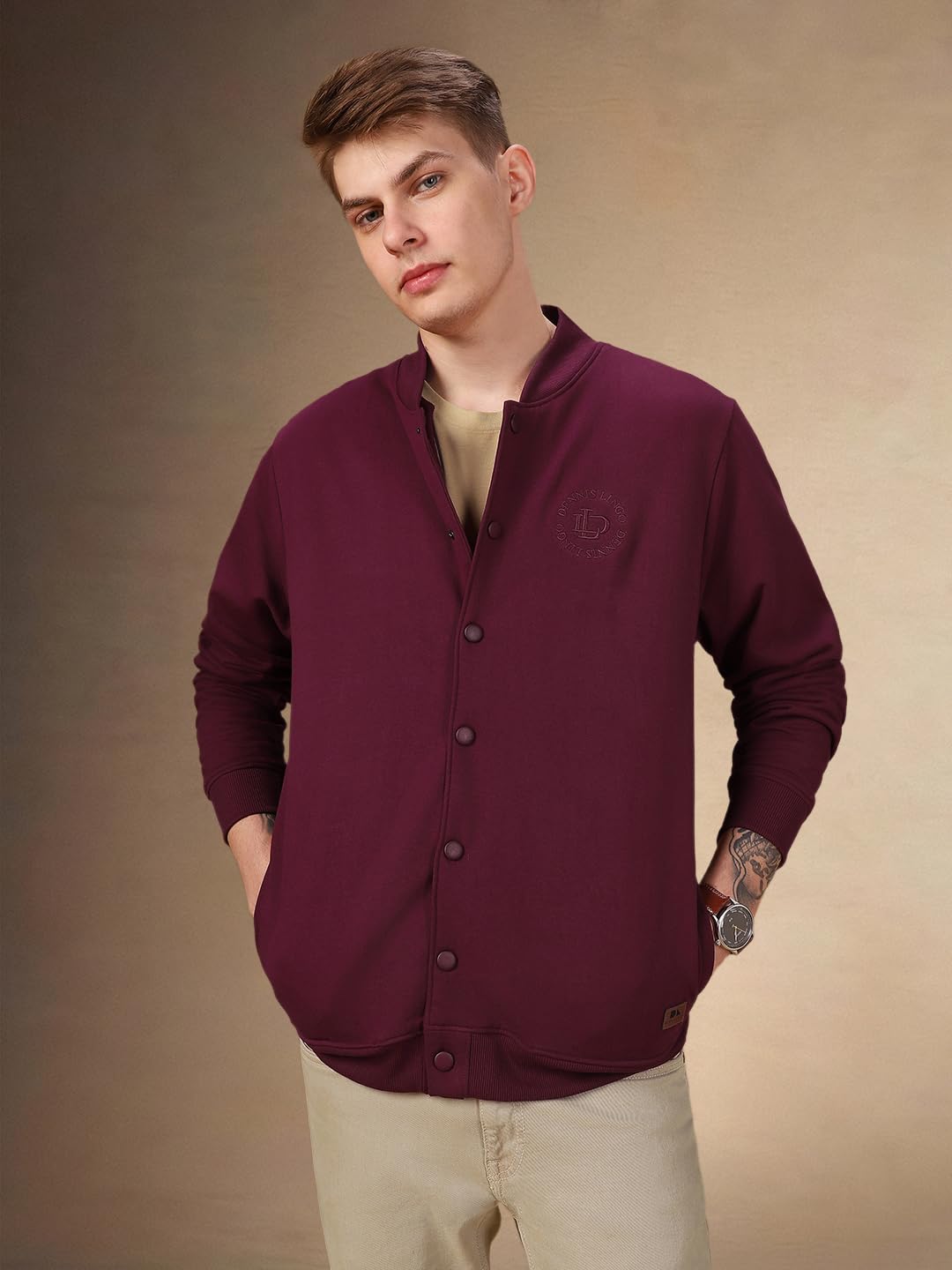 Dennis Lingo Solid Polycotton Regular Fit Full Sleeves Front-Open Sweatshirt For Men Purple
