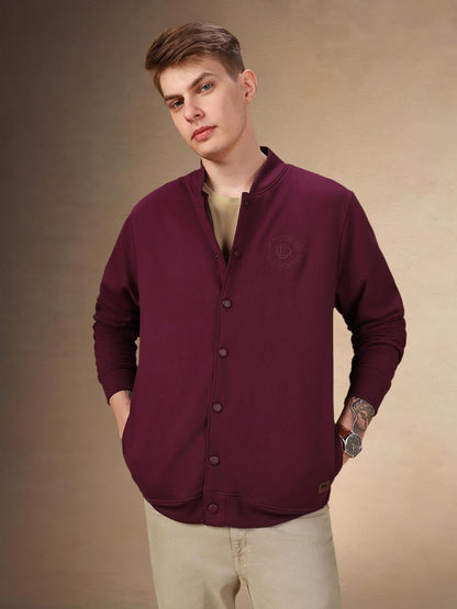 Dennis Lingo Solid Polycotton Regular Fit Full Sleeves Front-Open Sweatshirt For Men Purple