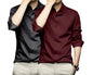 Deelmo Combo Of MenS Stylish Solid Satin Casual Shirt For Men Full Sleeves| Poly Satin Silk Shirt Pack Of 2 Black-Maroon