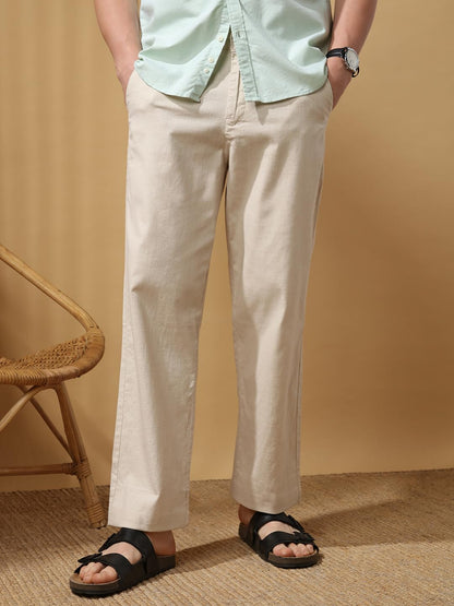 Dennis Lingo Men Beige Solid Straight fit Trousers