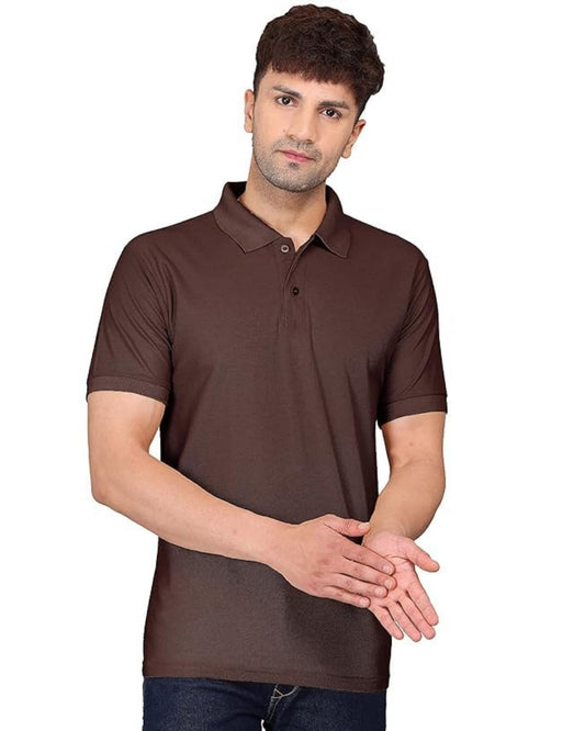 Baghadbillo MenS Regular Fit Solid Polo Half Sleeve T-Shirt Brown