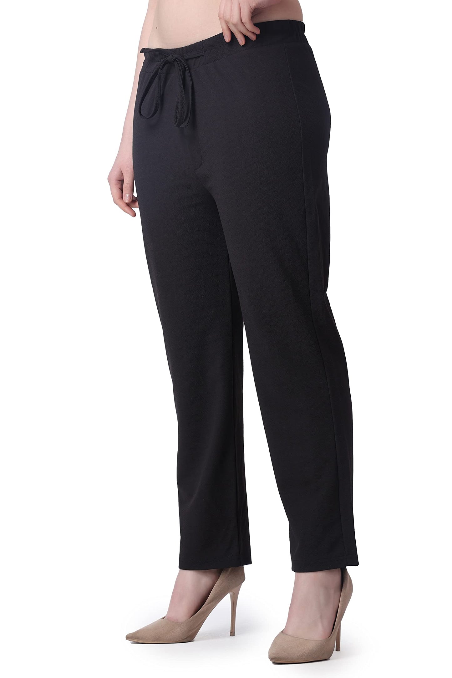 POPWINGS Casual Solid Trousers for Women || Straigh Leg Plain Women Trousers for Summer || Pull On Trousers for Women || Regular