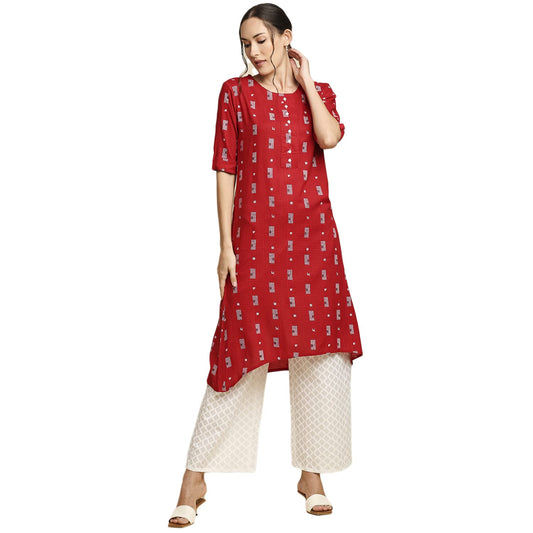 anubhutee Women Red White Printed A-Line Kurta Suit Set with Palazzos