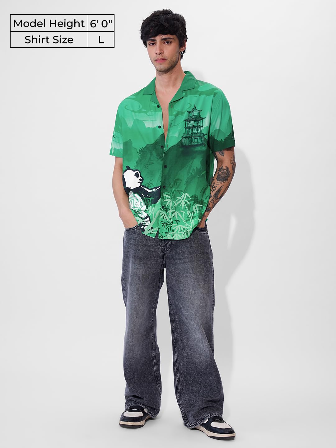 The Souled Store Official Kung Fu Panda: Chi Power Mens and Boys Short Sleeves Collared Neck Button Front Multicolor All Over Pr