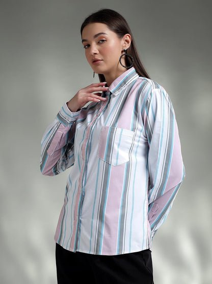 Kotty WomenS Striped Looking Spread Collar Shirts(Multicolor,Xl)