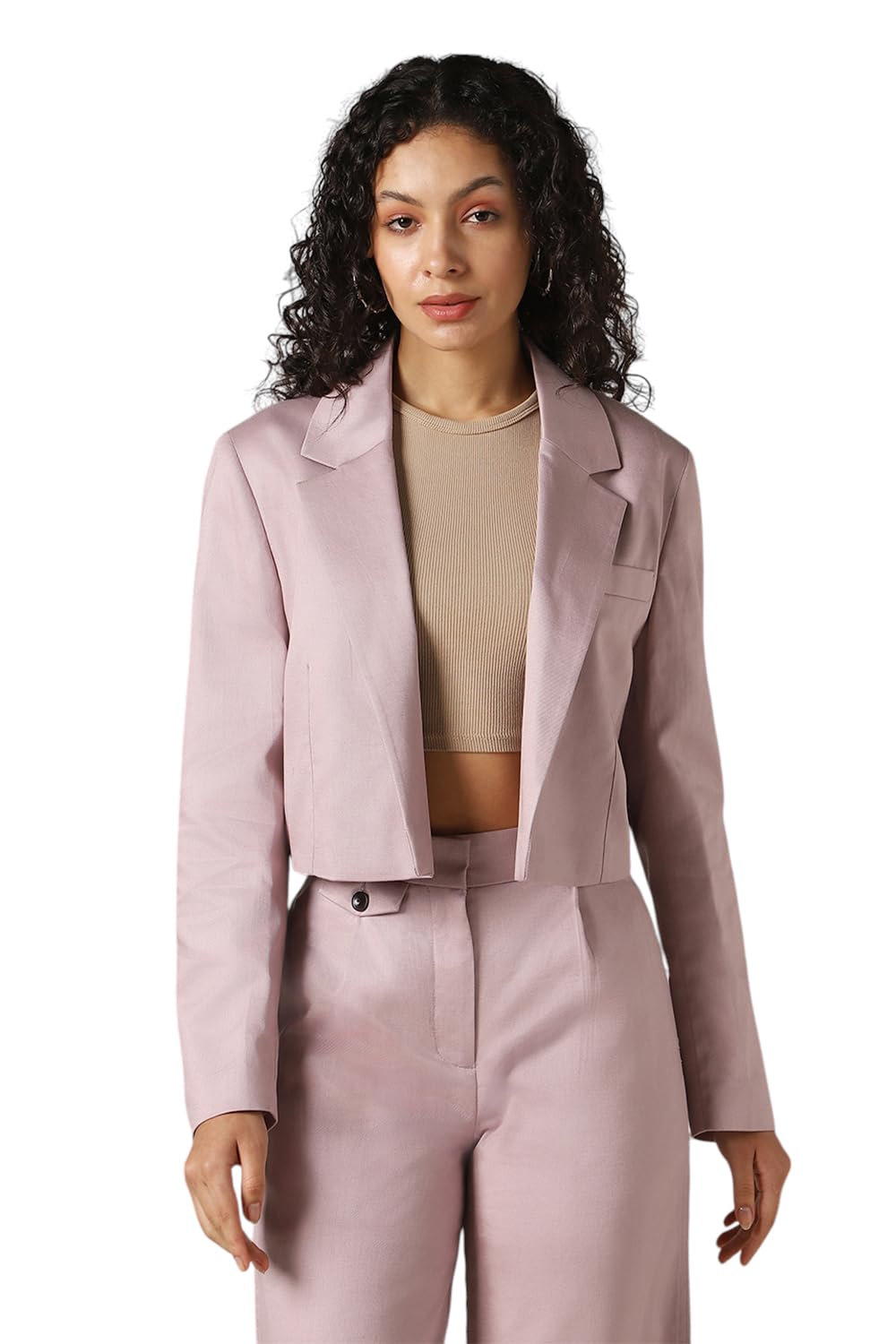 Hubberholme Women Solid Crop Length Oversized Full Sleeve Blazer Lavender