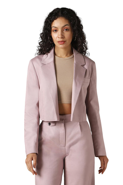Hubberholme Women Solid Crop Length Oversized Full Sleeve Blazer Lavender
