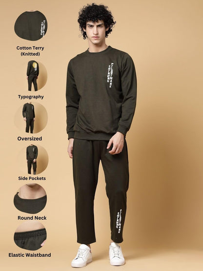 Rigo Cotton Terry Full Sleeves Oversized Co-ord Set for Men | Puff Print Track Suit Set for Men | Fashionable Winter Wear Co-ord