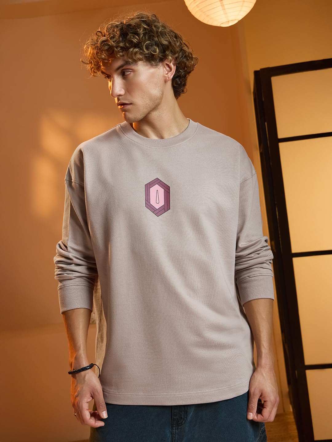 The Souled Store Demon Slayer: Giyu Men and Boys Round Neck Beige Graphic Printed Cotton Lightweight All-Season Full Sleeves Ove