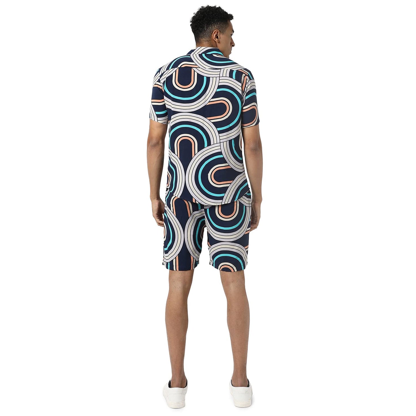 Campus Sutra Mens Navy Blue Printed Regular Fit Co-Ords Set For Casual Wear | Cotton Blend Fabric | Stretchable | Clothing Set