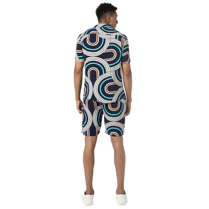 Campus Sutra Mens Navy Blue Printed Regular Fit Co-Ords Set For Casual Wear | Cotton Blend Fabric | Stretchable | Clothing Set